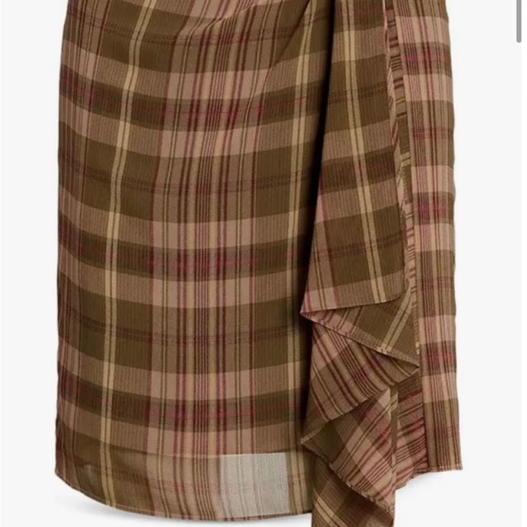 Plaid Ruffle-Trim Georgette Skirt - Picture 3 of 5